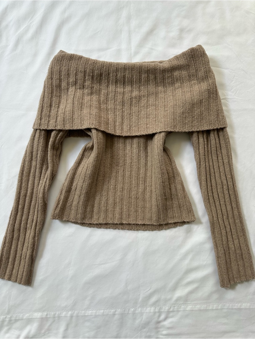 Pink Rose Ribbed Off-the-Shoulder Sweater Light Brown